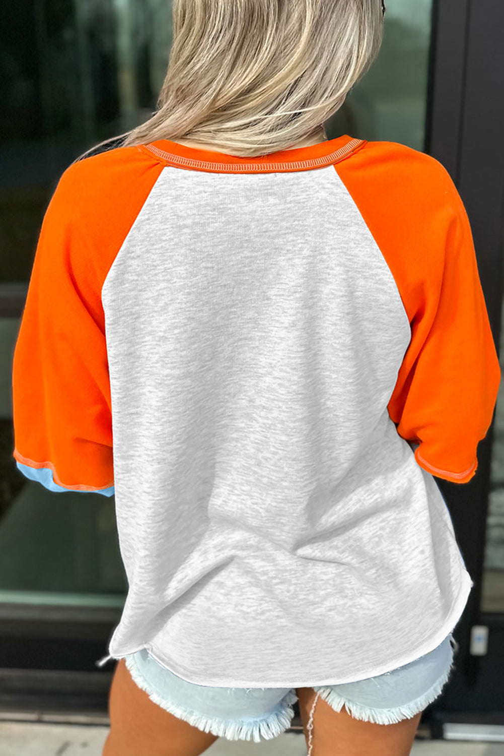 Light Grey HELLO PUMPKIN Patch Application Graphic Colorblock Raglan Sleeve Top fdad37f316d22d7b