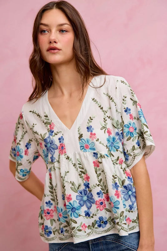 Floral Embroidered Baby Doll Blouse Top OFF WHITE BLUE fdafbb83-9fb1-4c7c-b39c-6adace831440-Max-Origin