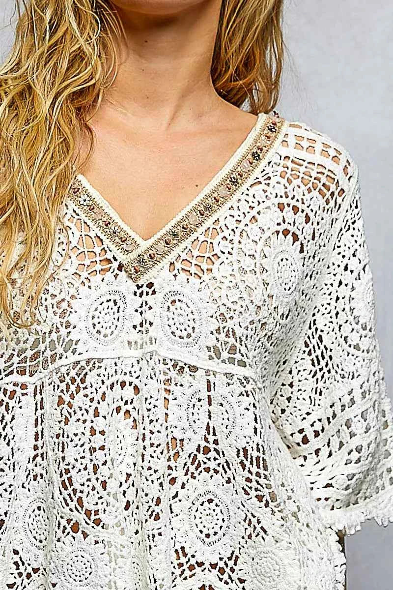 V-Neck Crochet Top with Scalloped Hem fdbc9be7-70fa-4355-b8ca-87745e41a5f2-Max-Origin