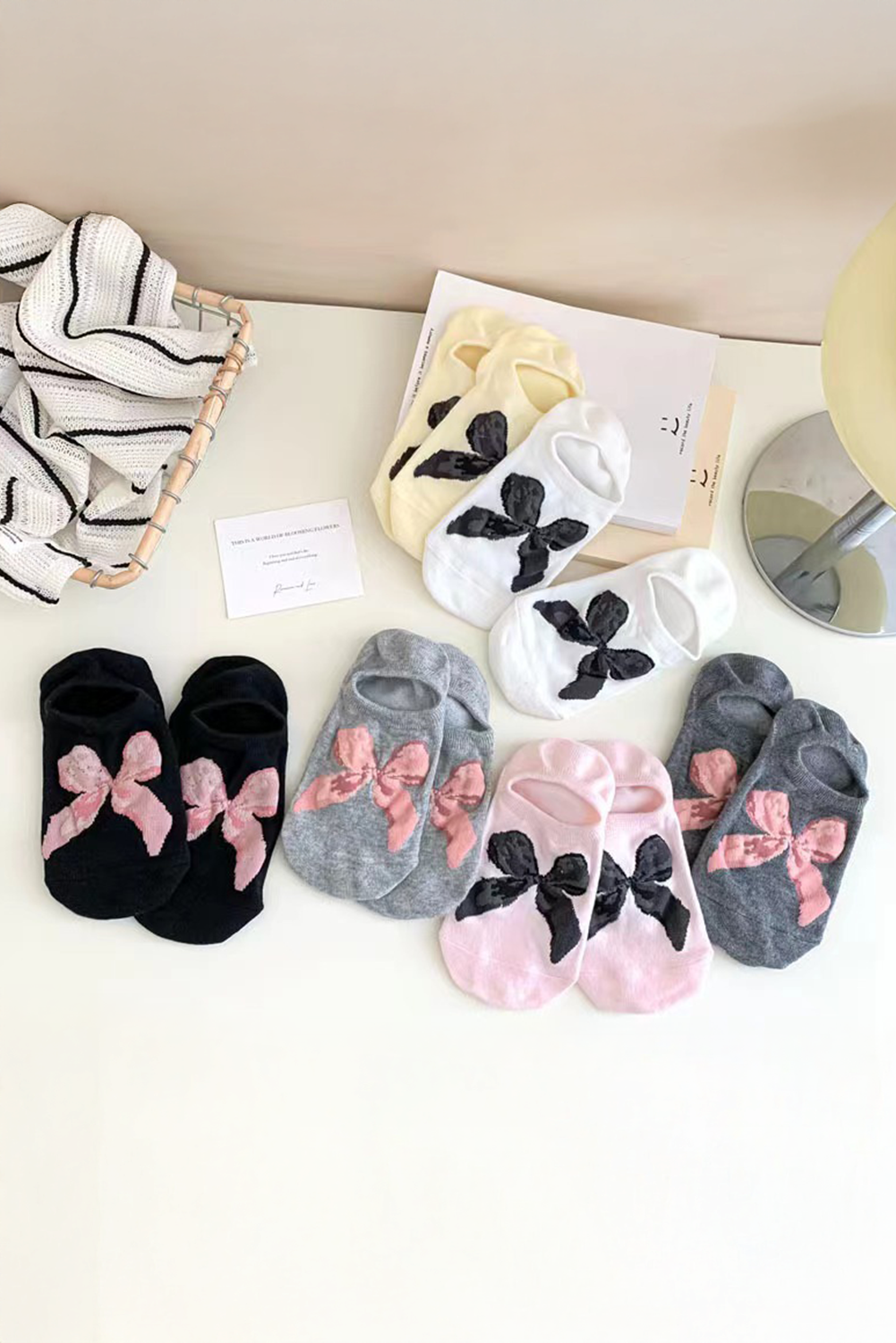 Pink Bow Print Boat Socks fdc4ee9bf69e7556