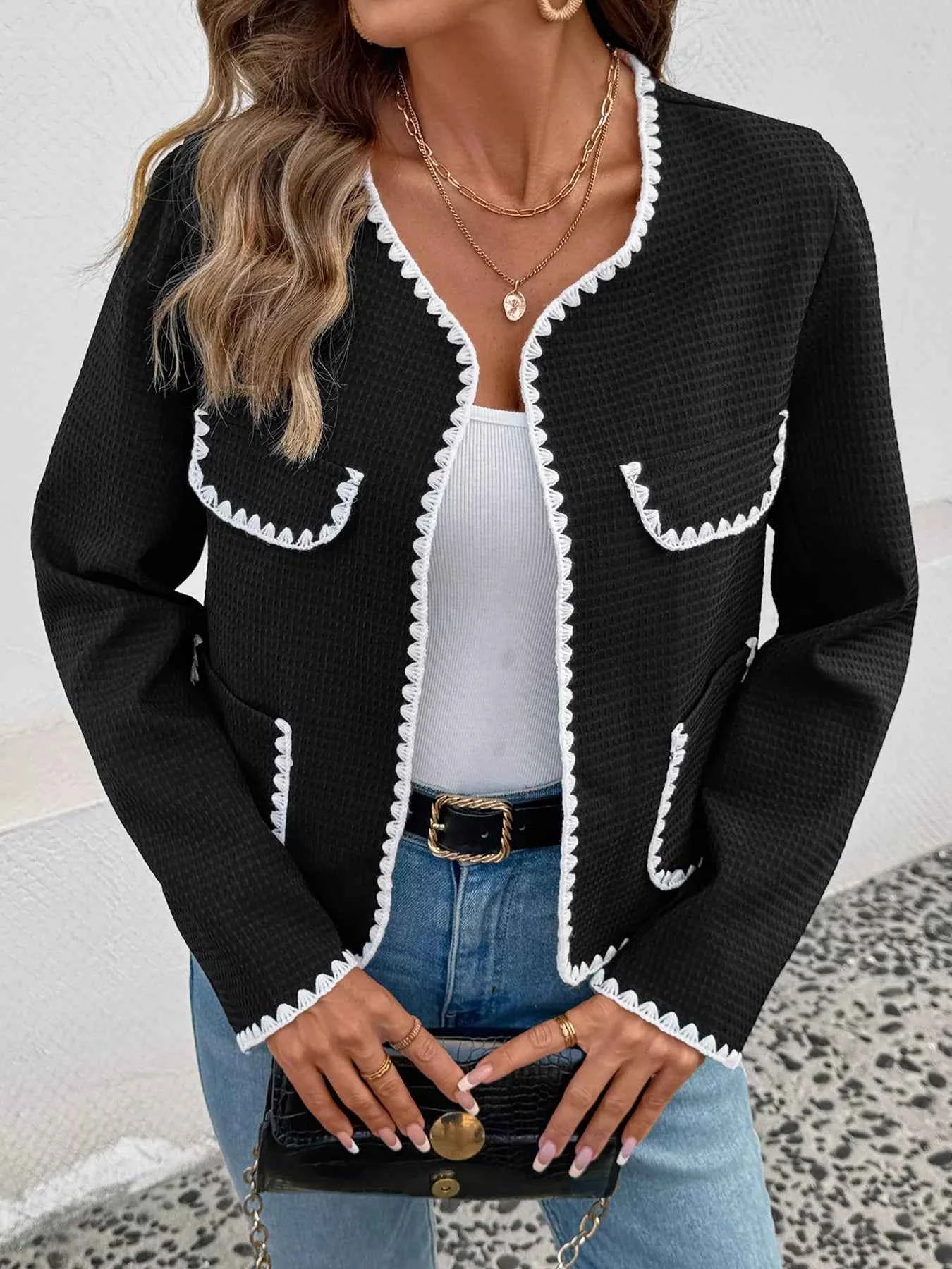 Contrast Trim Open Front Jacket fdc96d29cf90423e99343a527037b890-Max-Origin