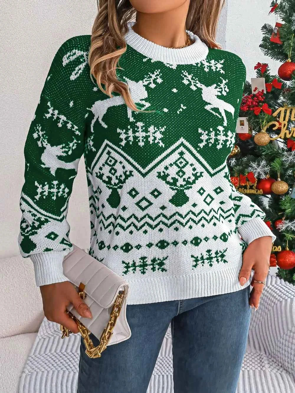 Christmas Element Round Neck Long Sleeve Sweater fdcb66d5-f997-46af-83fc-46d488bb4fad-Max