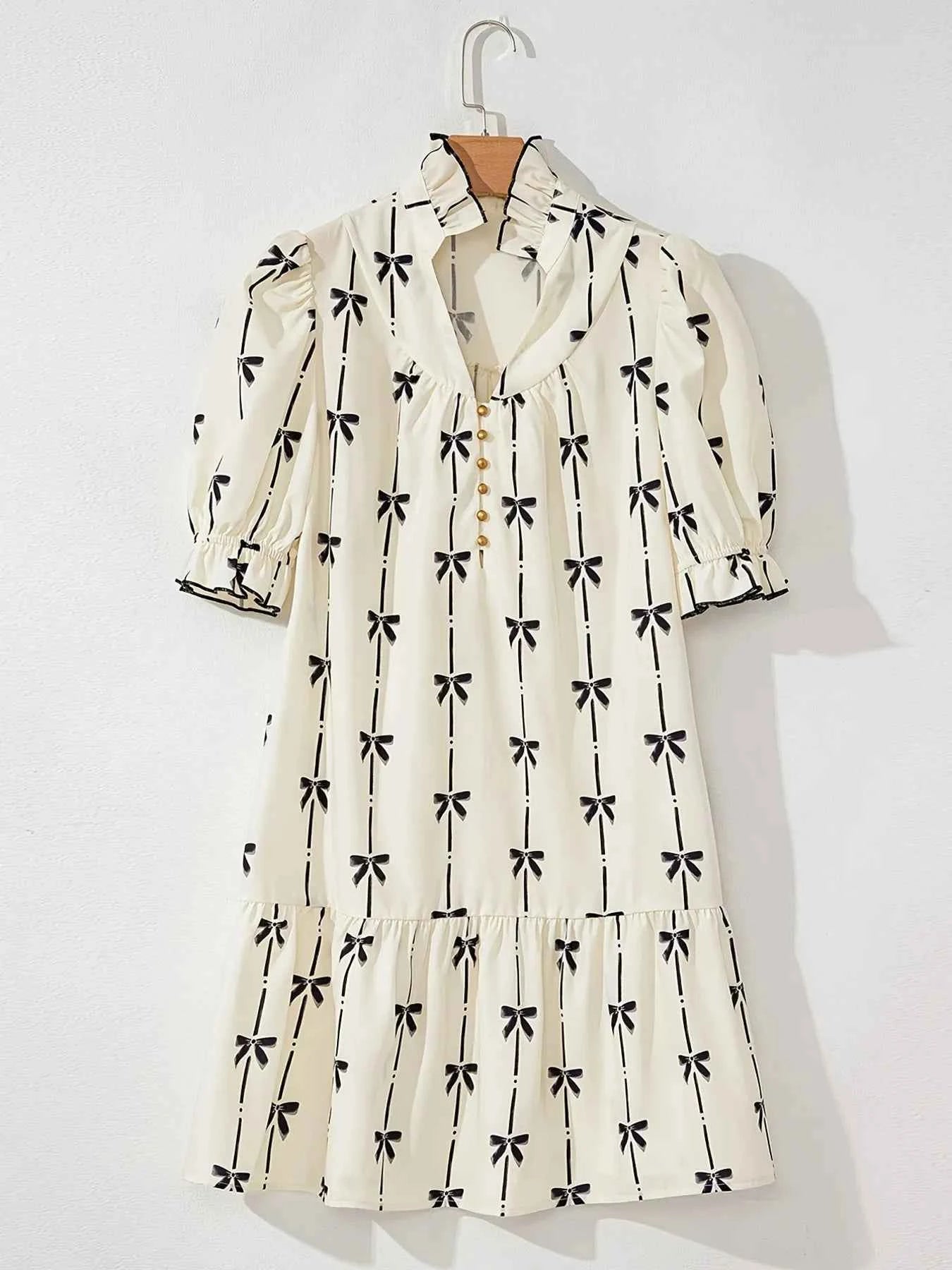 Bow Print Button Front Shirt Dress fdd8da81cade49168949d9ff2a9354f6-Max-Origin
