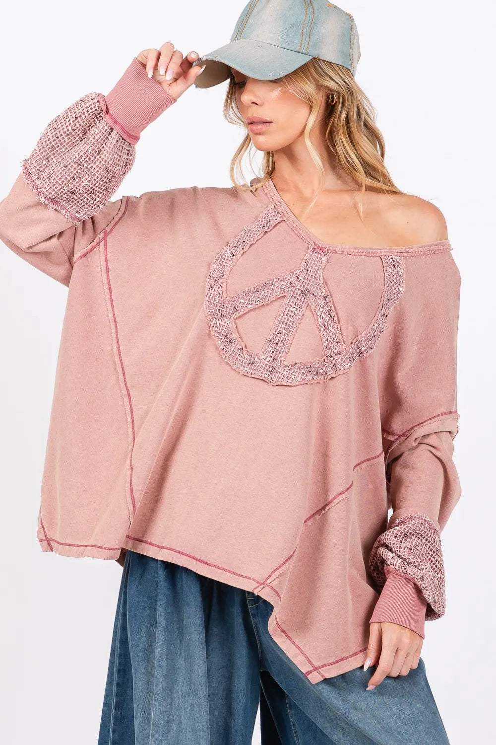 SAGE + FIG Peace Sign Mineral Wash Terry Top fdde3c74-d27b-4fce-a1fd-349de5a1218c-Max