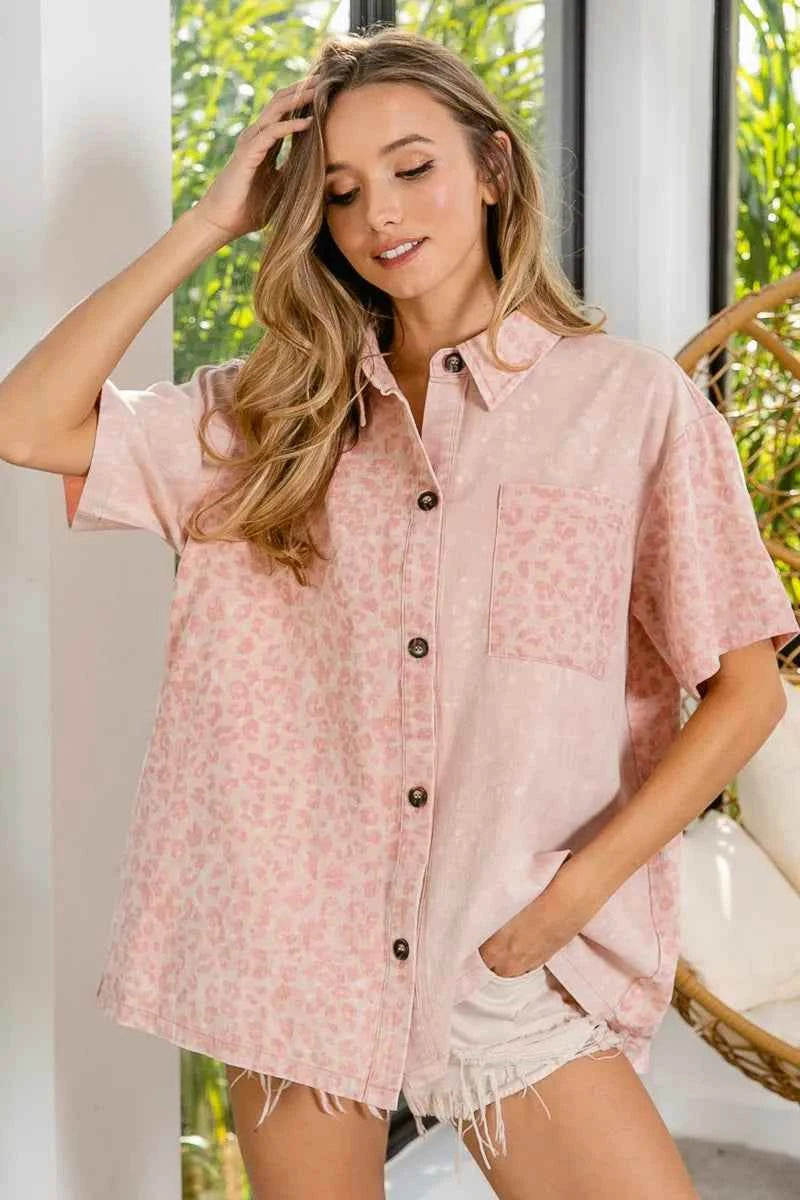 BiBi Mineral Washed Leopard Print Short Sleeve Shirt fddf84fd5aa848118850c470c2001dd7-Max-Origin