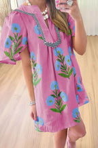 Floral Notched Summer Mini Dress with Striped Trim fde75b74-076a-4b6b-a698-751622b35b38-Max-Origin