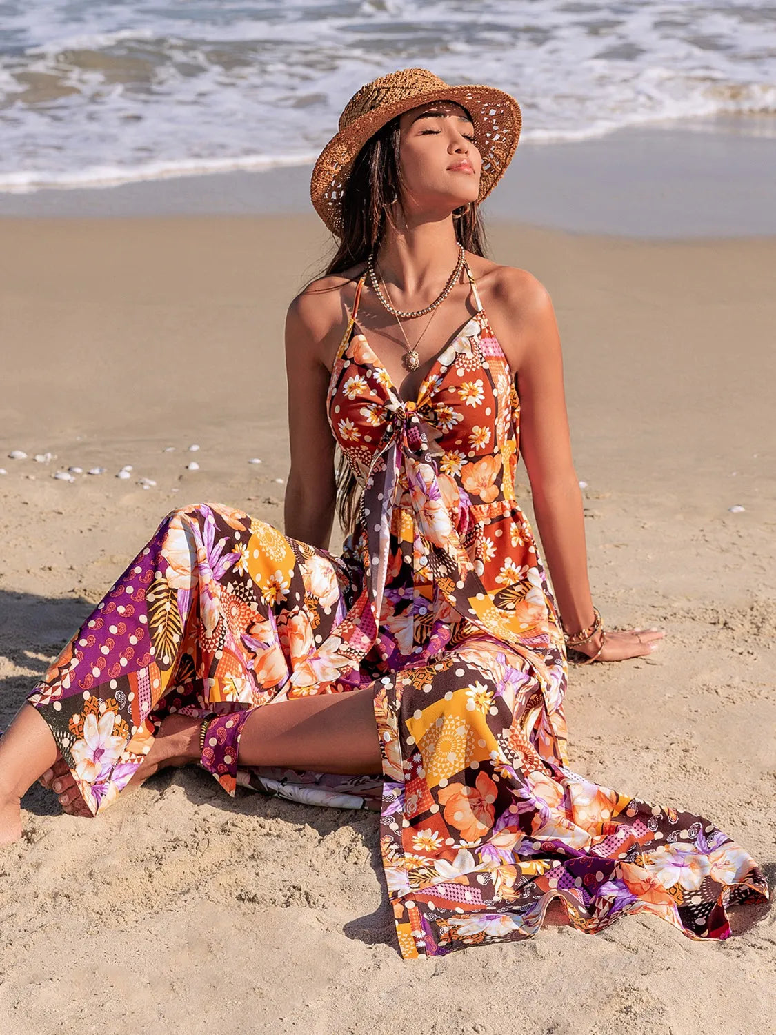 Slit Printed Halter Neck Cami Dress fdee85cf-a268-4e41-91db-fa4cbedb753a-Max-Origin