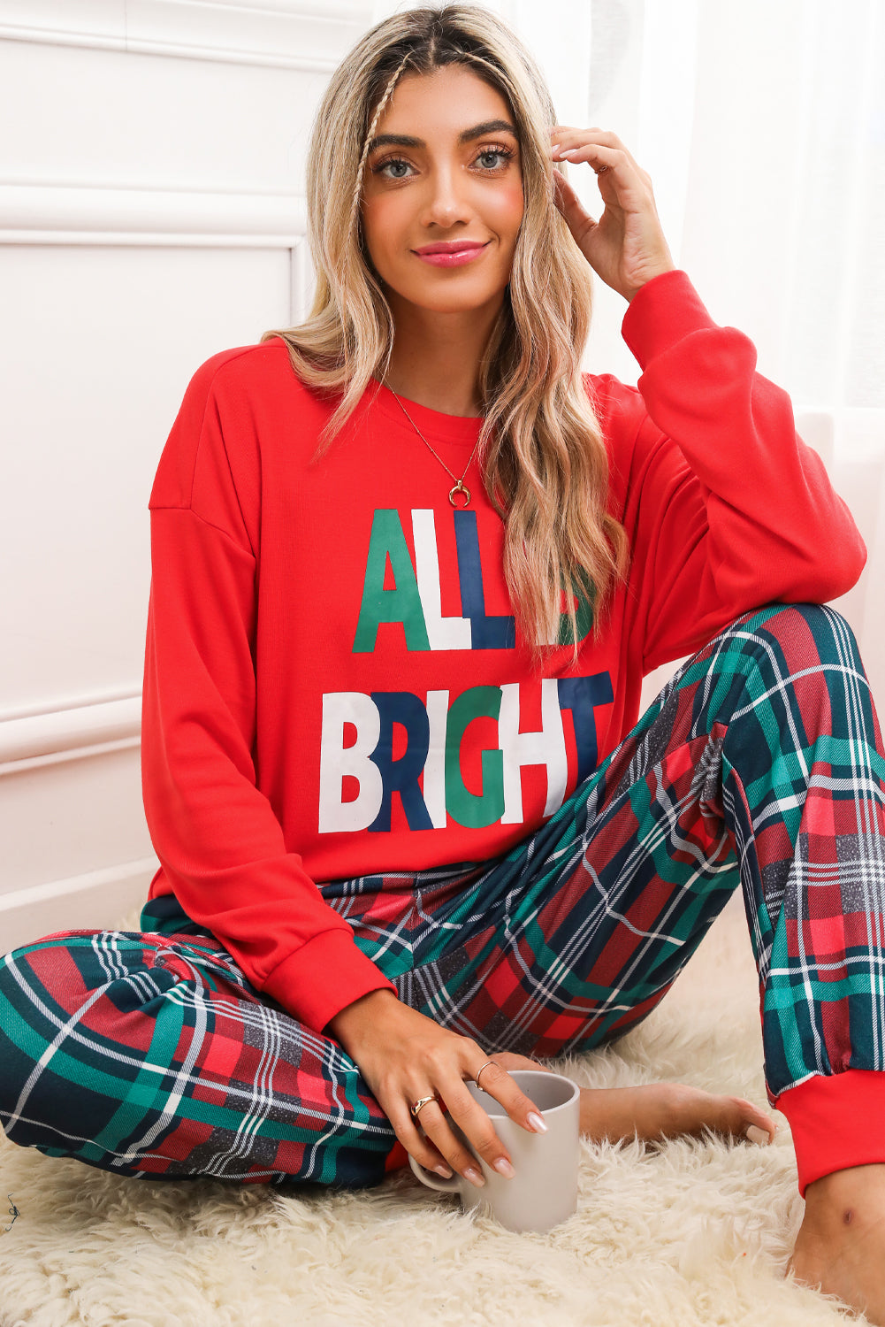 Multicolor ALL IS BRIGHT Christmas Plaid Pajama Set fdfc0fd153a02387