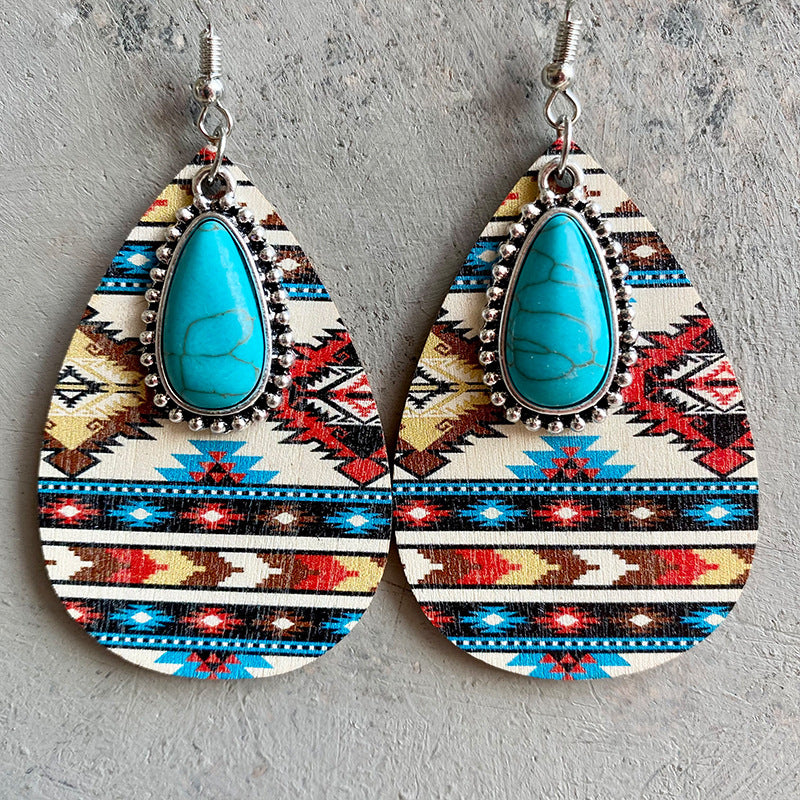 Turquoise Teardrop Shape Wooden Dangle Earrings Style C One Size fe05ed77a70f4cf192989d342d3be62c-Max