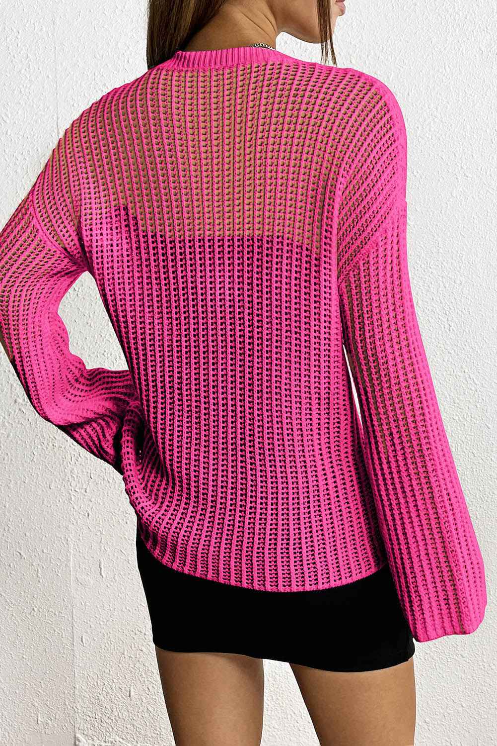 Rose Star Pattern Lightweight Hollow Knit Sweater fe06178126f8d0a1