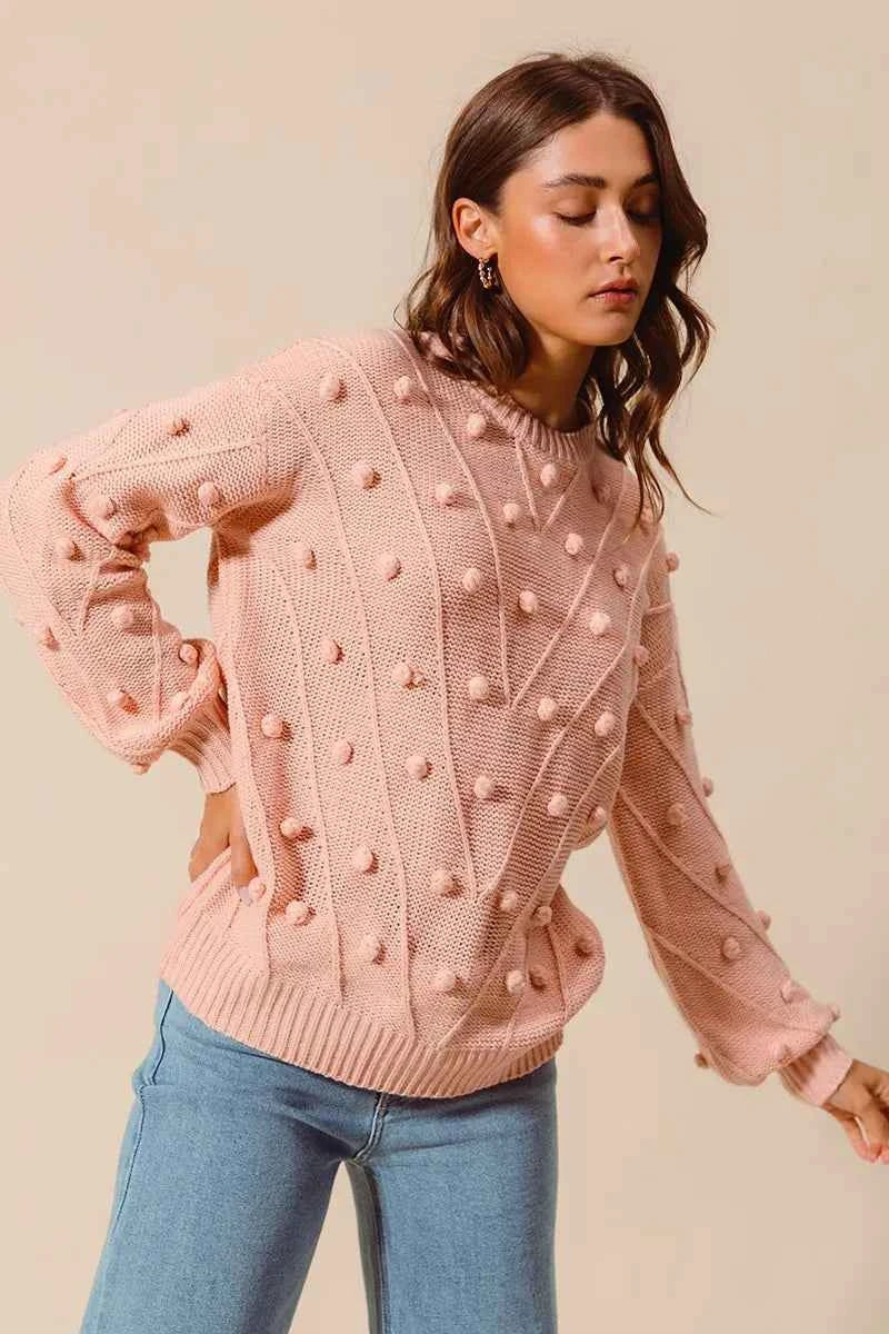 Pom Pom Textured Knit Sweater Top fe169453a319434b809f8fe504f08361-Max-Origin