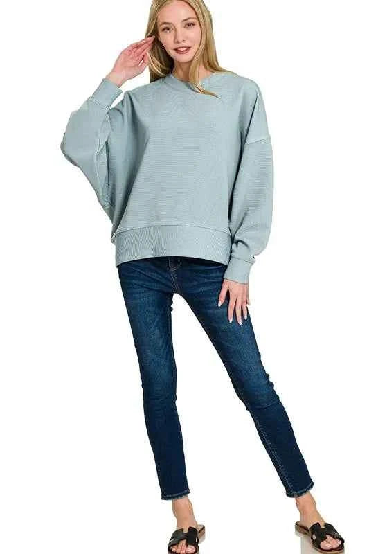 Zenana Ribbed Balloon Sleeve Sweatshirt fe1ae85459894f858986d8a351a4ffa2-Max-Origin