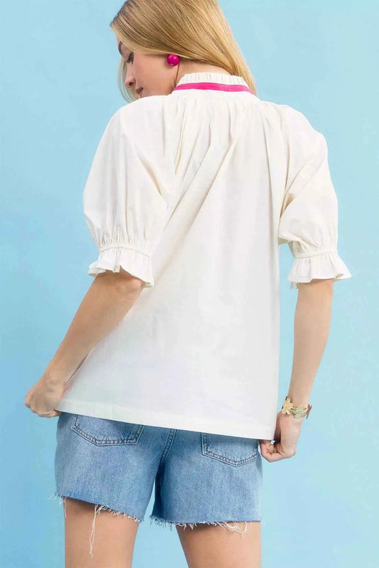 Embroidered Floral Top with Contrast Trim fe1df018-9cbb-4926-bad5-298dc56dacff-Max-Origin