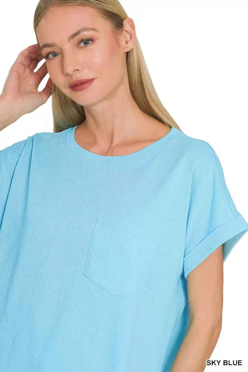 Zenana Cuffed Front Pocket Short Sleeve Tee fe1e8438ab734abcbb1b752297e4a2d1-Max-Origin