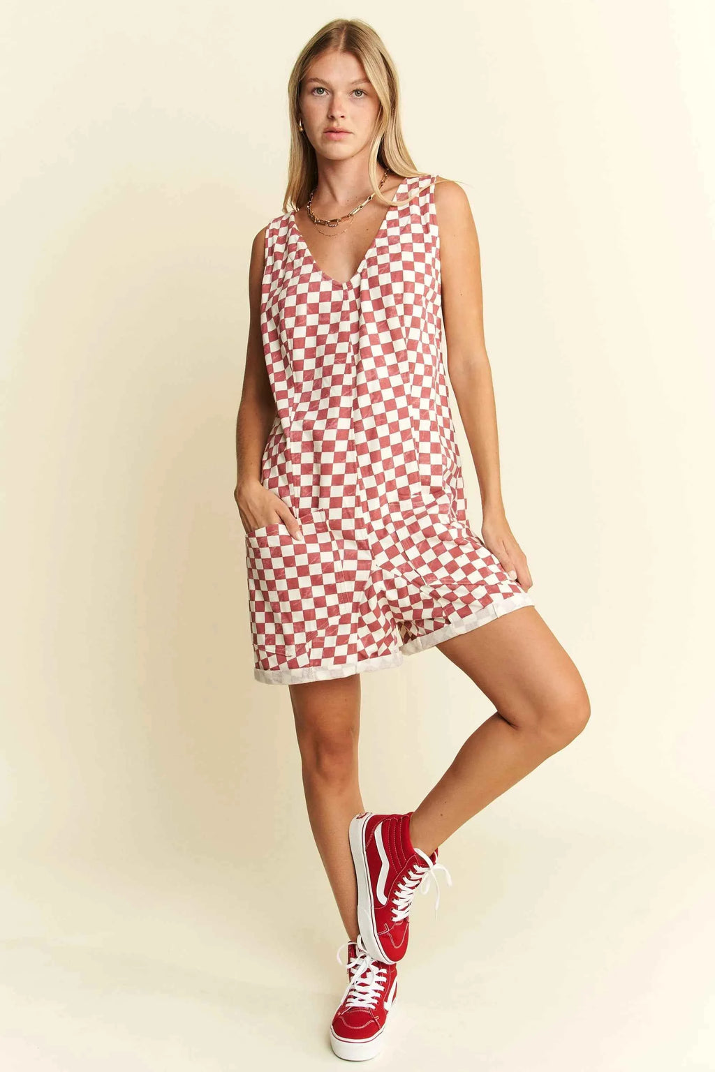 Jade By Jane Plus Size Back Tie Sleeveless Plaid Romper with Pockets fe1ec821a9254252aa499aa6f89f7cdc-Max-Origin