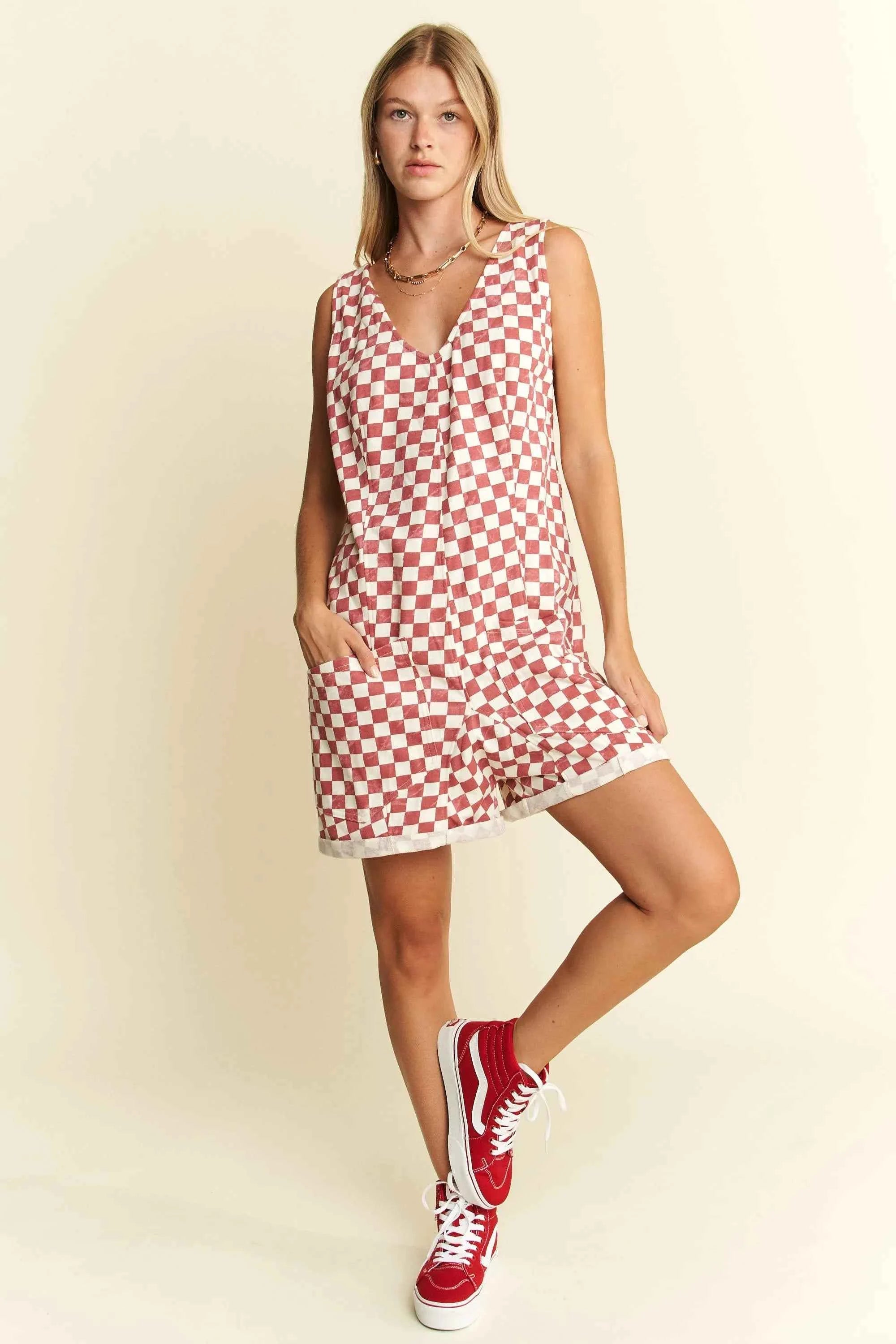 Jade By Jane Plus Size Back Tie Sleeveless Plaid Romper with Pockets fe1ec821a9254252aa499aa6f89f7cdc-Max-Origin