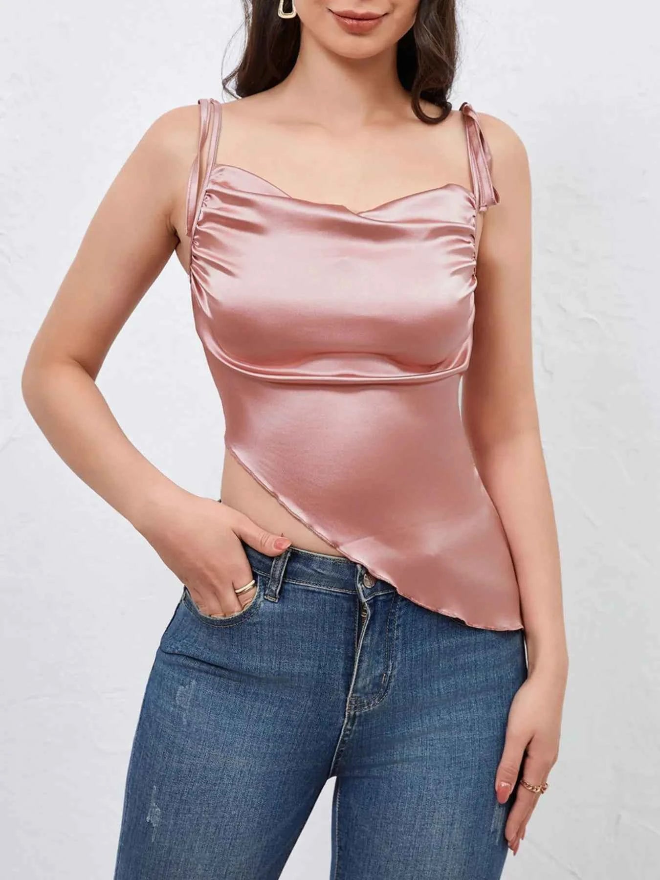 Asymmetrical Tie Shoulder Cami Dusty Pink fe2eca7a-1a7e-45e6-a1dc-0a1015cbe0cd-Max-Origin