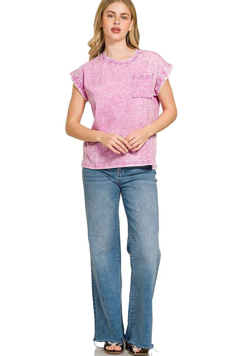Zenana Full Size Crinkle Washed Round Neck Folded Short Sleeve Tee Plus Size fe3f50d7cafe4299bd08dcb96f9d96e0-Max