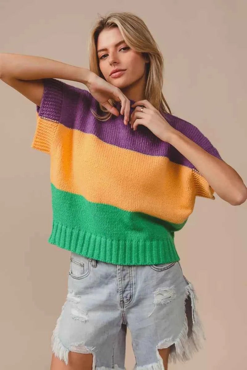 BiBi Mardi Gras Color Block Drop Shoulder Sweater Top fe441e4be51b4e2ca61f029fba5732af-Max-Origin