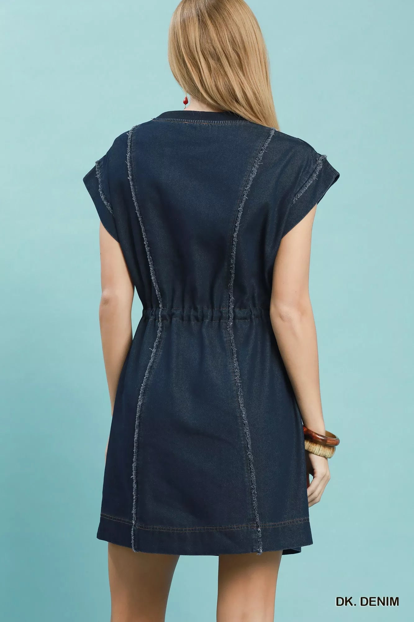 Drawstring Waist Frayed Denim Mini Dress – Posh Lana