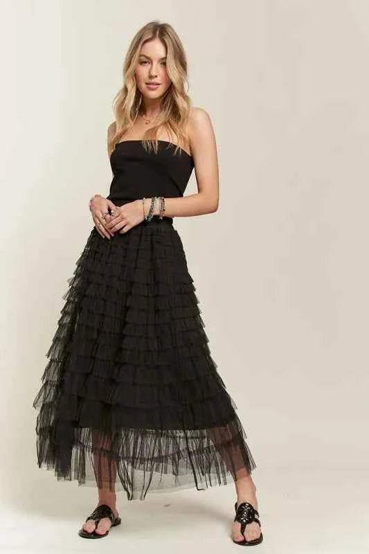 ADORA Elastic Waist Layered Mesh Midi Skirt fe4ead4f-8ae5-44d1-9c4d-84381d6d4905-Max