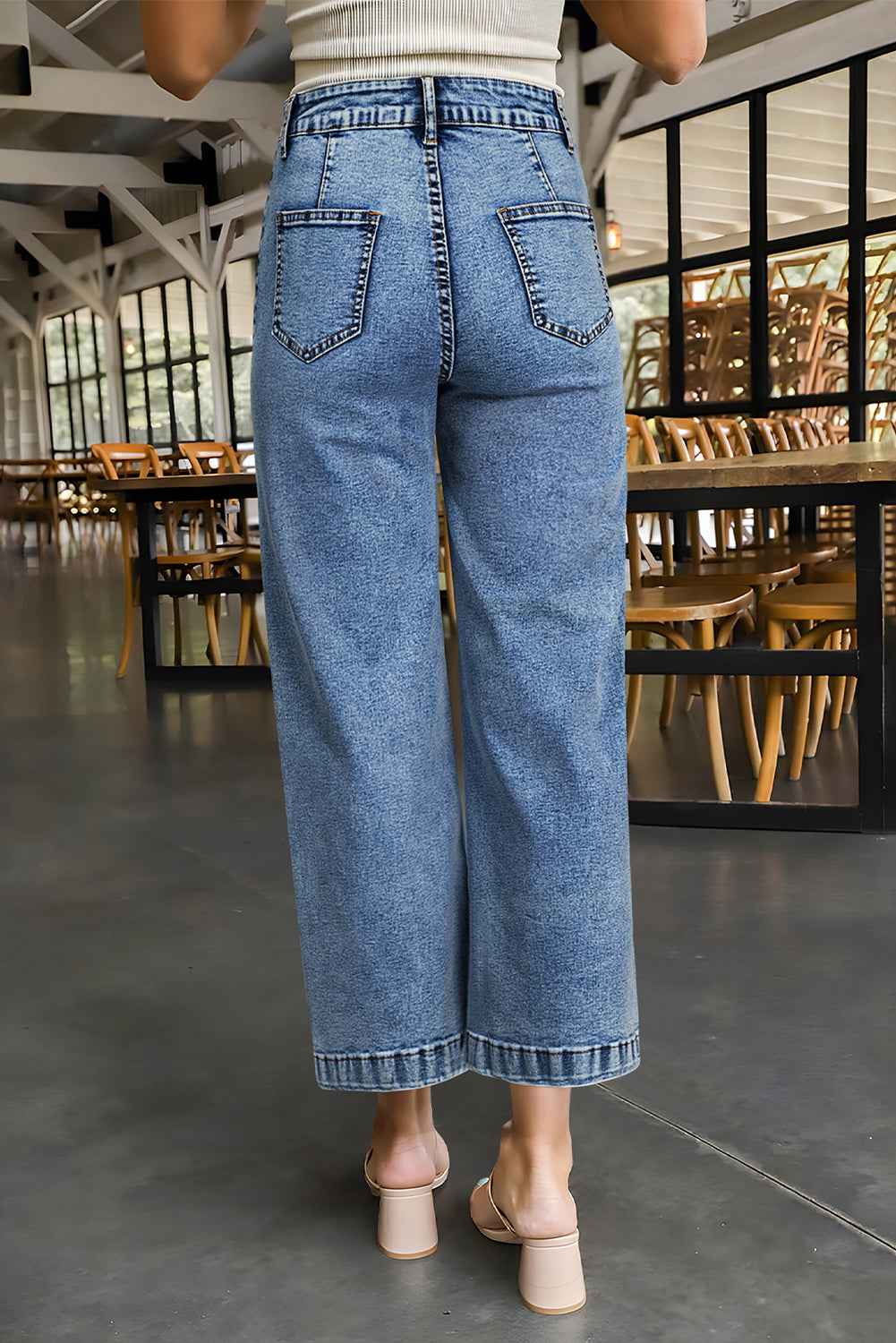 Sky Blue Chic Patch Pocket Straight Leg Loose Jeans fe500be69c09d304