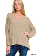 Zenana Dolman Sleeve V-Neck Sweater LT MOCHA fe53f00336c044a48b46bc21019f57c2-Max-Origin
