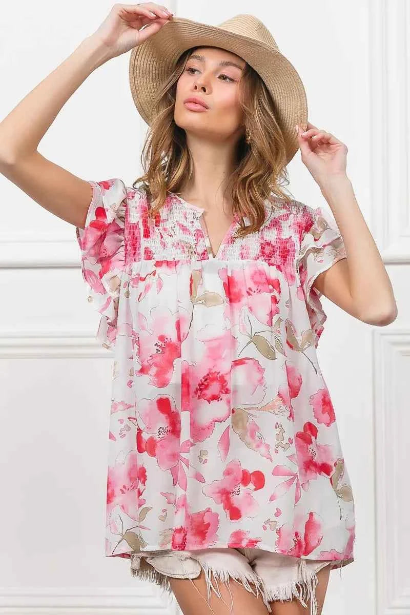 BiBi Floral Print Flutter Sheer Top fe55f009cb5a432d93470cb71853e7d9-Max-Origin