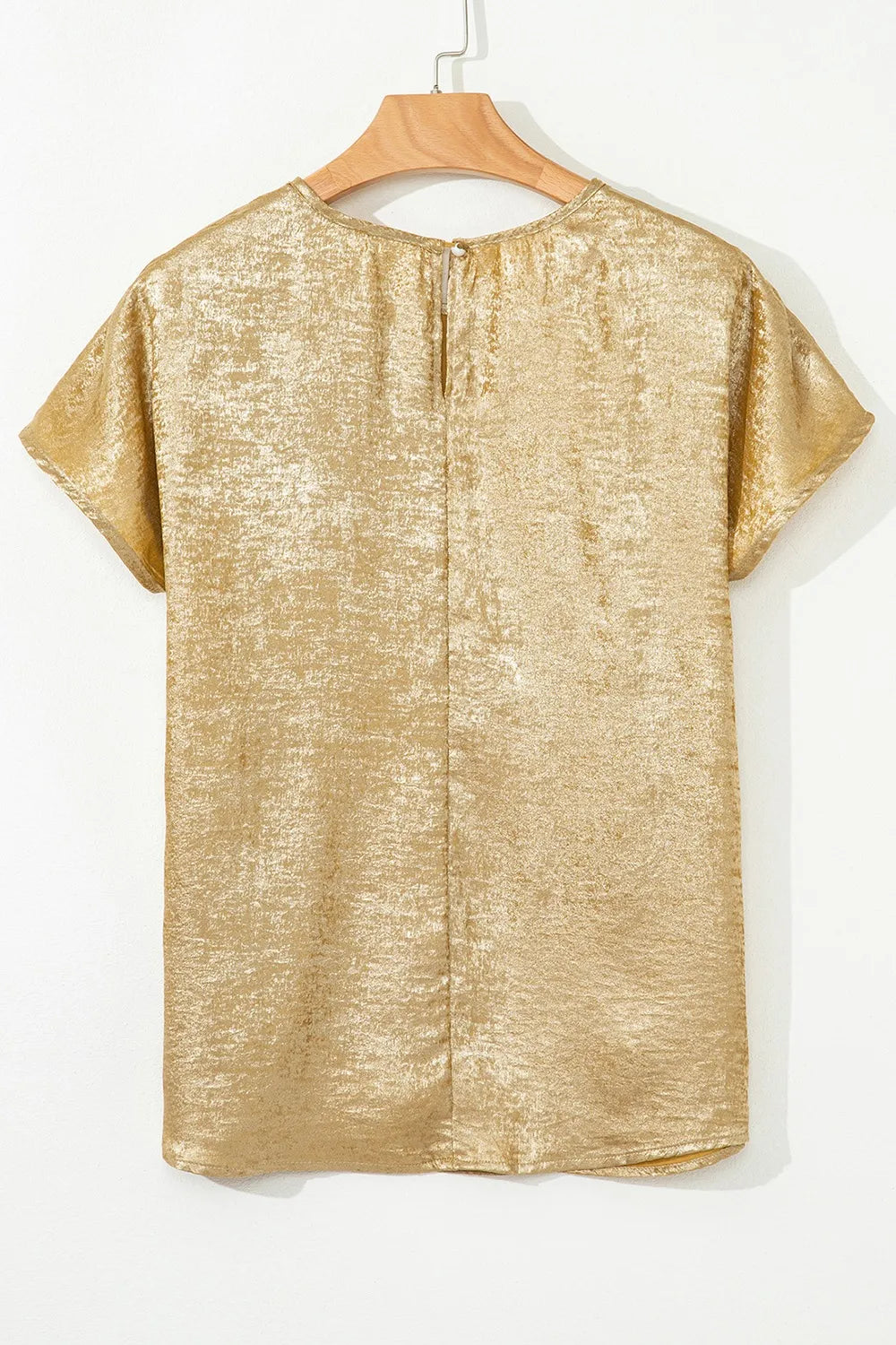 Metallic Gold Short Sleeve Casual Blouse