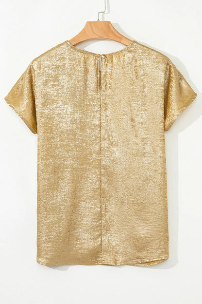 Metallic Gold Short Sleeve Casual Blouse