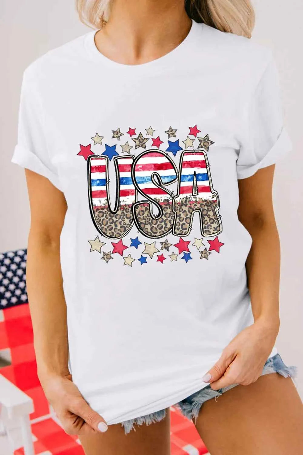Patriotic Star Leopard USA Letter Graphic T Shirt White fe5f22d5-9a32-4471-bd2a-c2c9085e84a1-Max-Origin