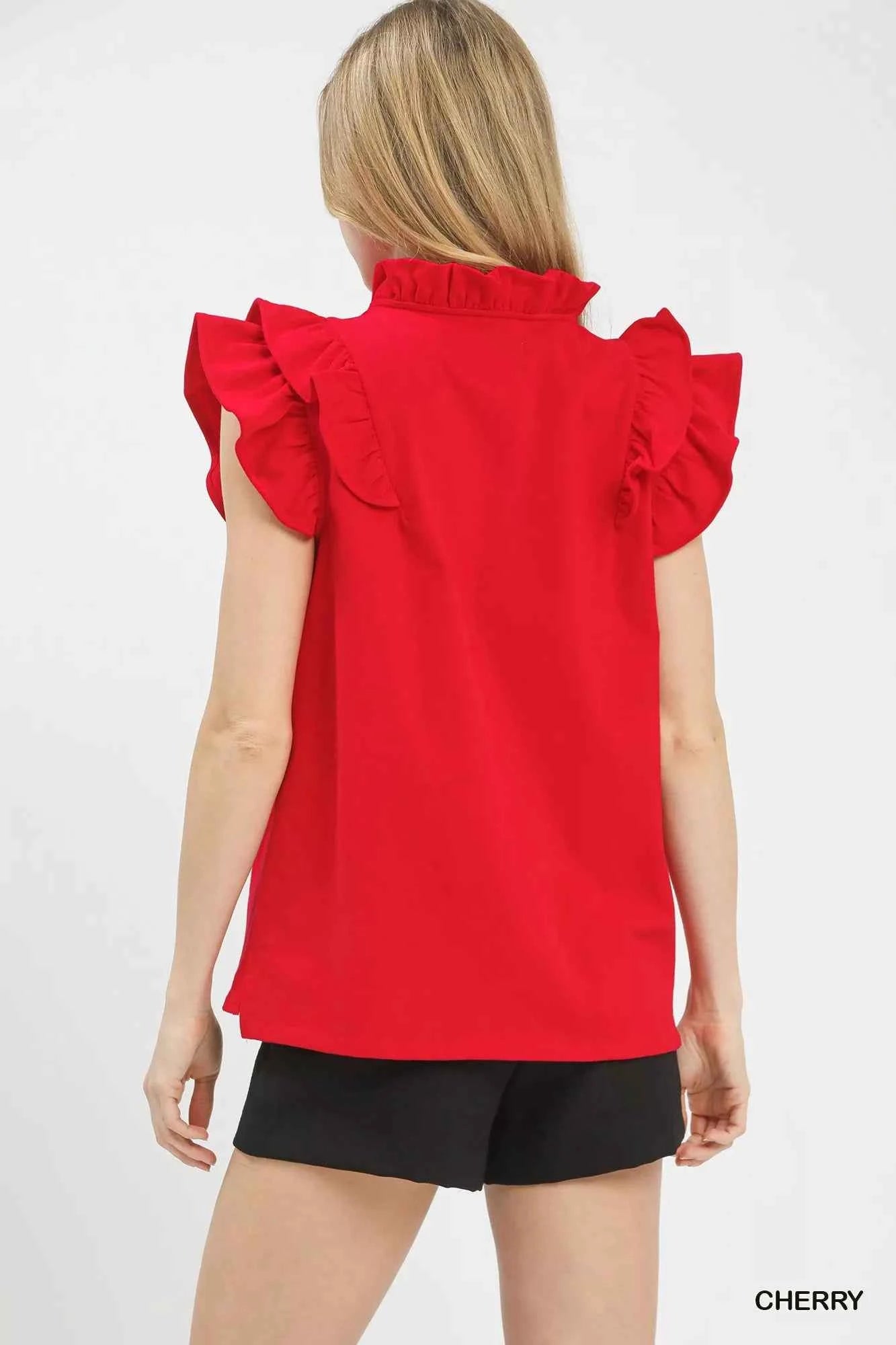 Ruffle Sleeve V-Neck Top fe63b6ed-77e3-42b3-88e2-6957b1e0f57b-Max-Origin