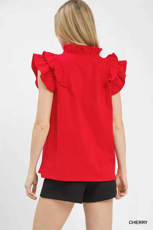 Ruffle Sleeve V-Neck Top fe63b6ed-77e3-42b3-88e2-6957b1e0f57b-Max-Origin