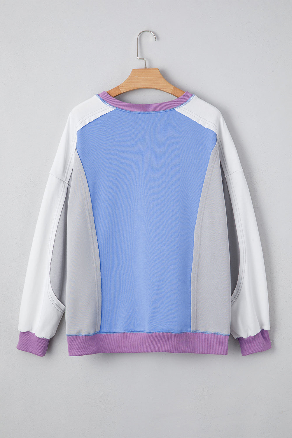Blue Colorblock Patchwork Round Neck Pullover Sweatshirt fe69aefadf317742