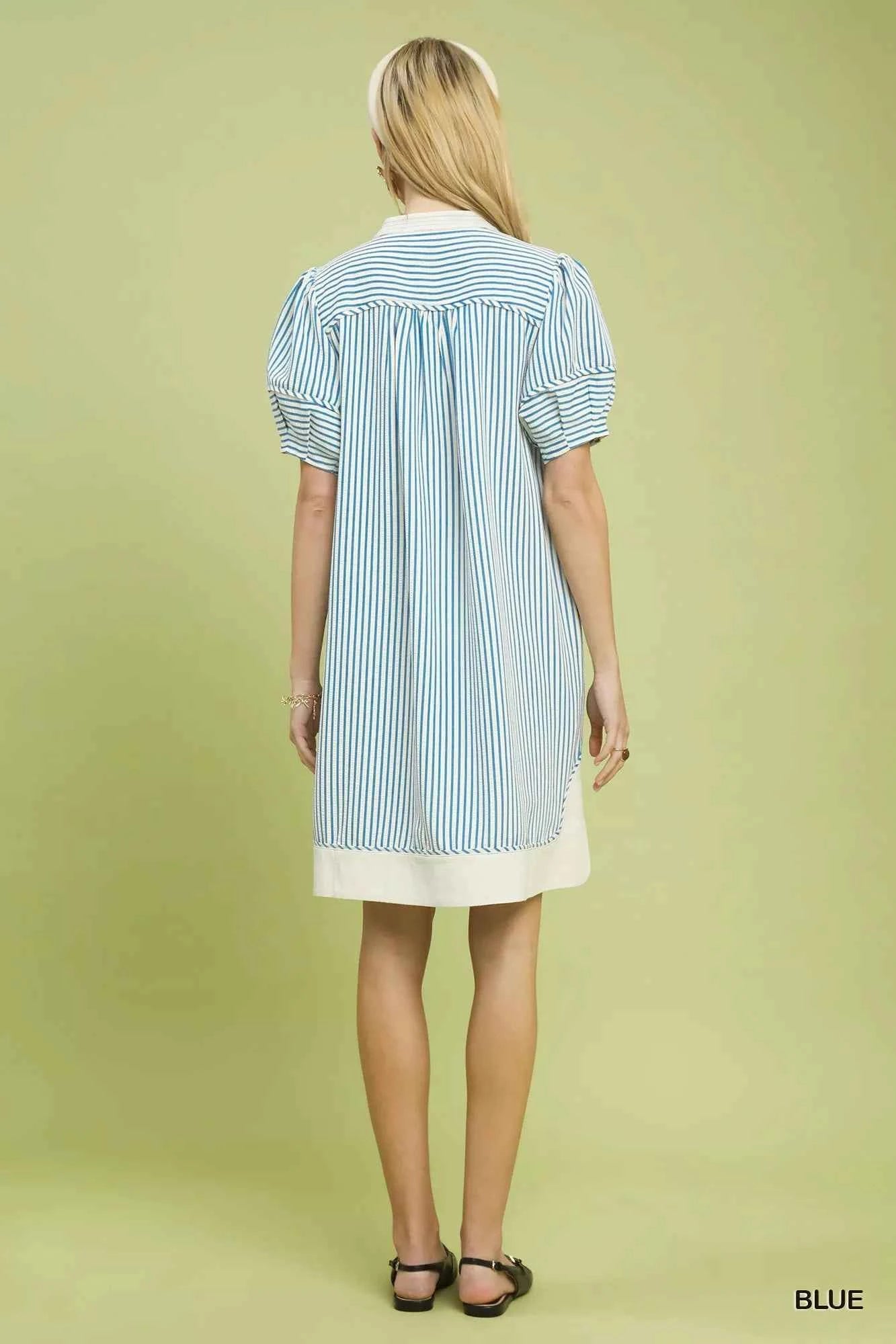 Umgee Pinstripe Shift Dress with Contrast Trim fe738a55-813f-4039-ba8d-2617b4ca8f37-Max-Origin