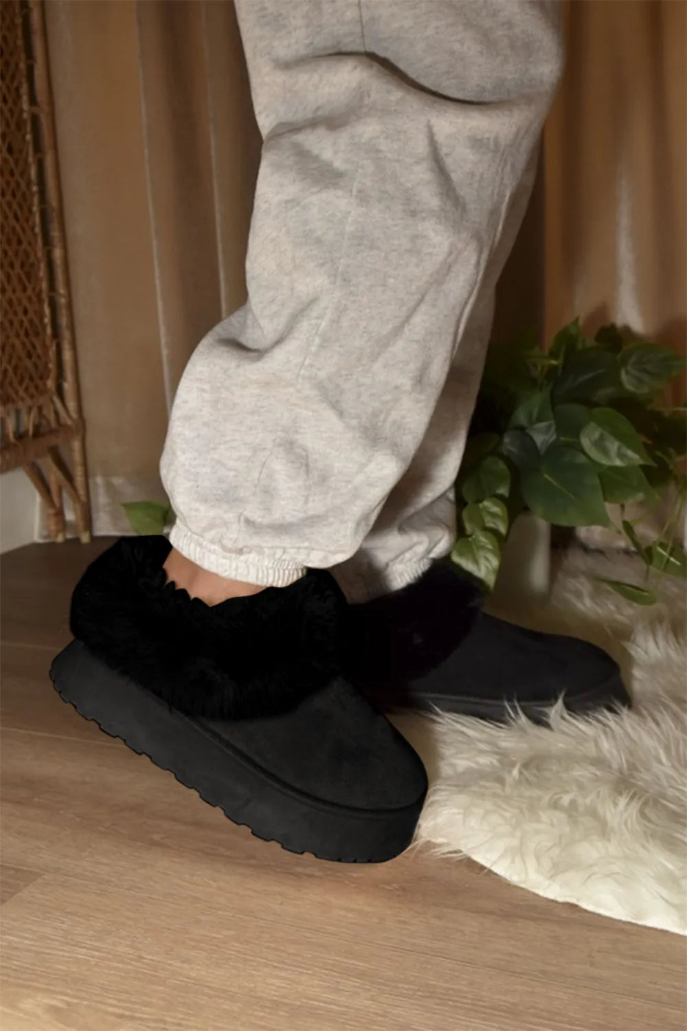 WILD DIVA Faux-Fur Platform Slip On Booties fe746e1b-a6b1-402f-b2d8-e2ed47611c85-Max