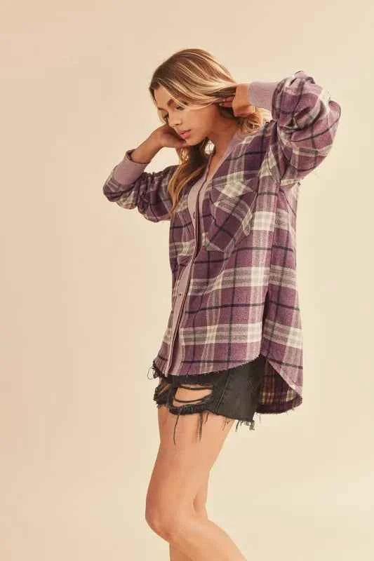 Aemi + Co Side Slit Patch Pocket Plaid Button Down Jacket fe7d516a-f6d1-4afd-b549-680a335b6672-Max