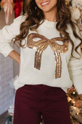 White Sequin Bow Graphic Knit Sweater White 52%Viscose+26%Polyester+22%Polyamide fe868d83d44a0045