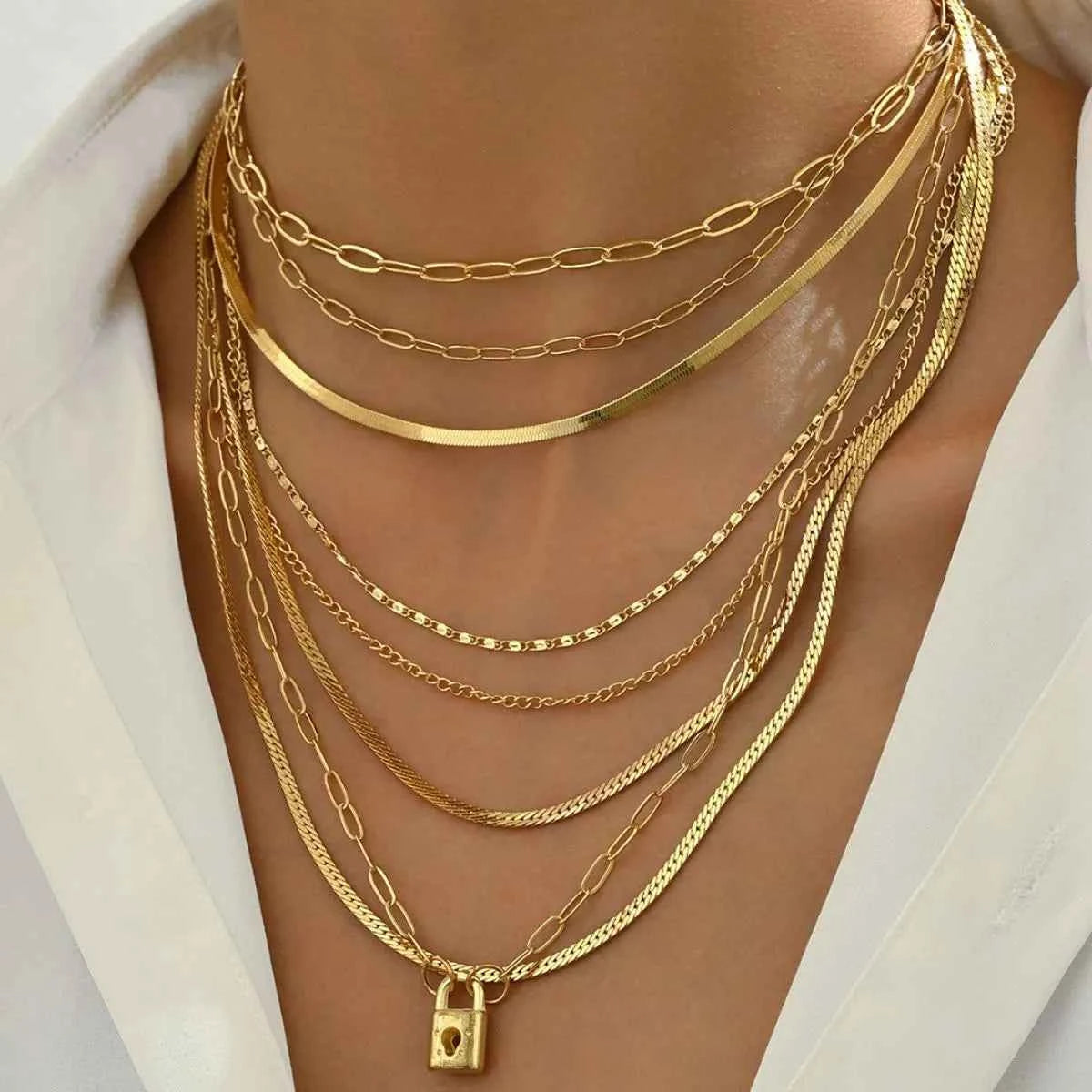 18K Gold-Plated Stainless Steel Multi-Layer Necklace Gold One Size fe88fd12-a3f4-43d5-a345-1867df6fdc97-Max-Origin