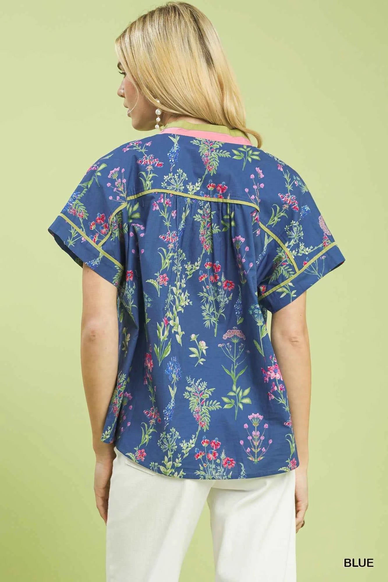 Umgee Botanical Floral Button Front Top fe8978cd-294d-4c93-9b26-5c1798a83319-Max