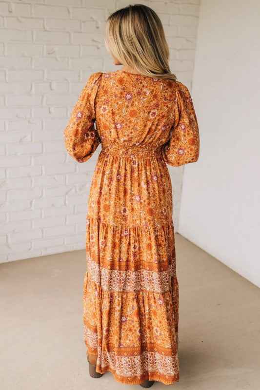 Boho Floral Smocked Waist Long Sleeve Maxi Dress fe90f0e7-5269-45b1-817e-650501ba54b4