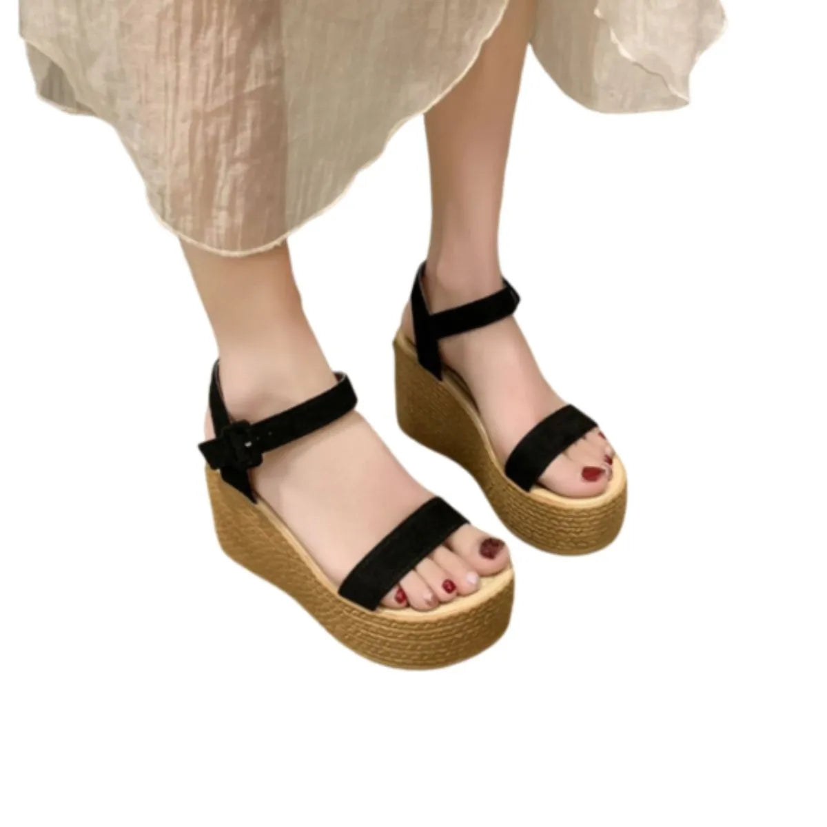 Open Toe Wedge Sandals Black fe99b7c9-126a-4283-9dd5-ae867131382e-Max-Origin