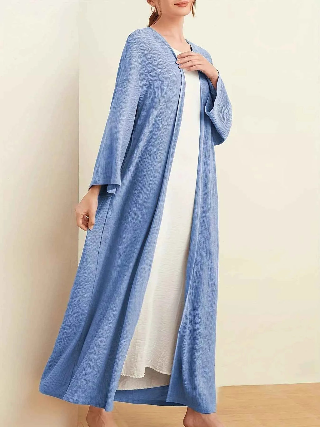 Open Front Long Sleeve Longline Cardigan Dusty Blue fe9e1110-4f11-418f-bb87-b38a71da155a-Max-Origin