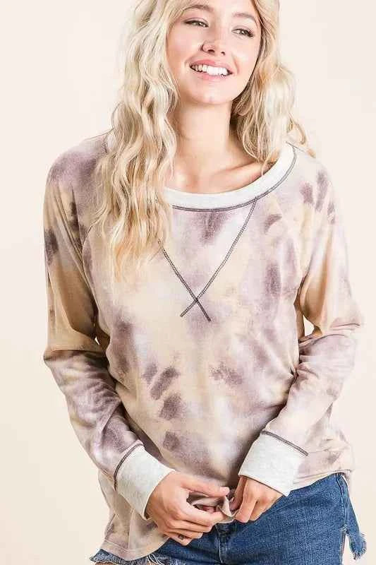 BiBi Tie Dye Terry Pull Over With Contrast Stitching fe9f347eaabf4f2b8ec829ba004977c6-Max-Origin