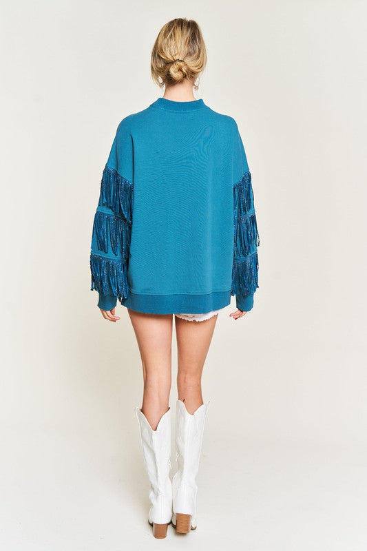 Silver studded fringe sleeve top jjt5009 fea237b3-83fa-46e3-a58e-2a9d7f763b6b