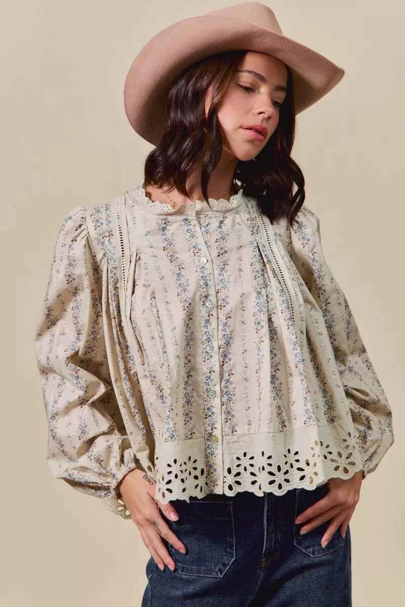 SO ME Floral Print Lace Button Down Shirt fea3ed4d8bc84d03abd79a6bdb61a0af-Max-Origin