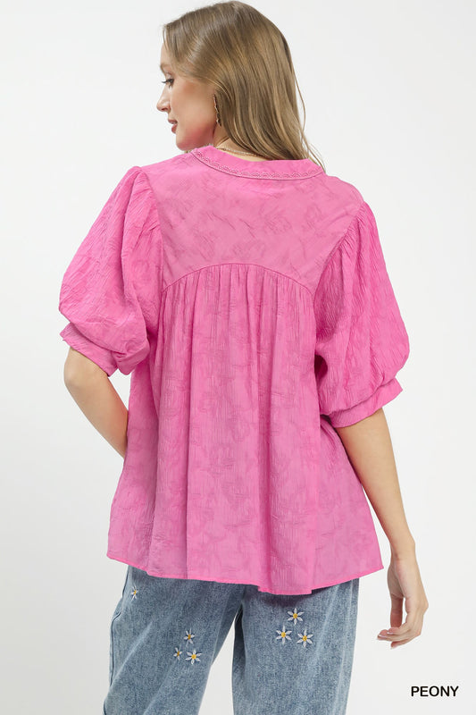 Textured Lace Trim V-Neck Boho Blouse fea40cdf-87c3-4732-91cb-c68a3c754181-Max