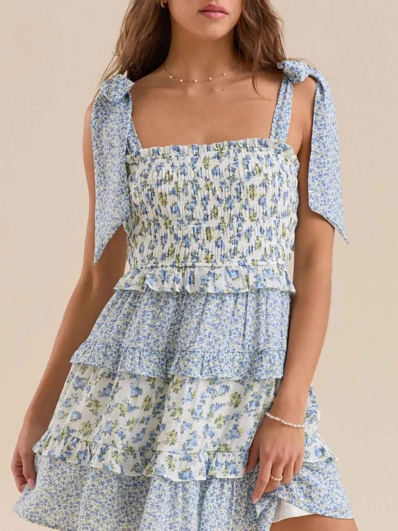 Floral Smocked Tie-Shoulder Summer Dress Blue fea66617-7954-4ac2-9779-89b7c9acd373-Max-Origin