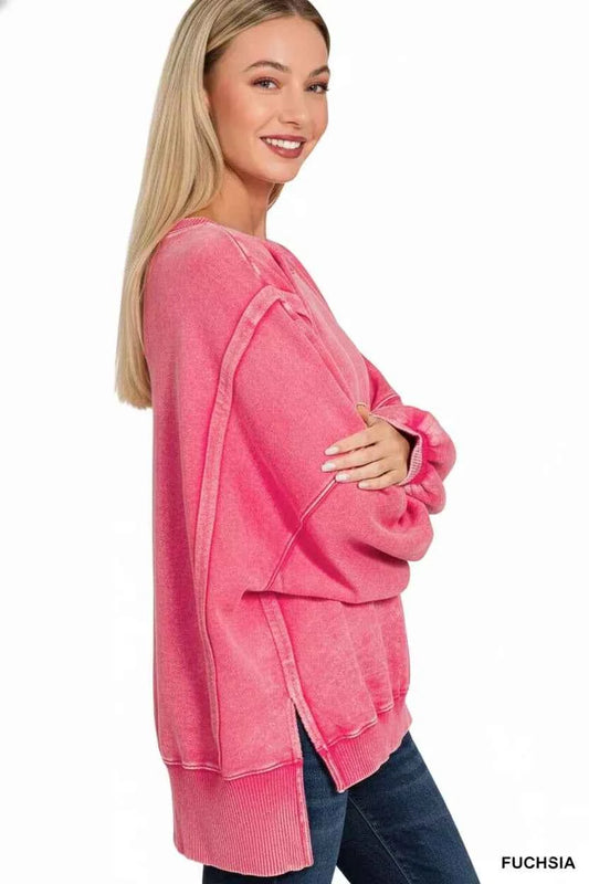 Zenana Acid Washed Batwing Sleeve Fleece Sweatshirt feb1d355-5039-400e-8a49-acba7b4aea24-Max-Origin