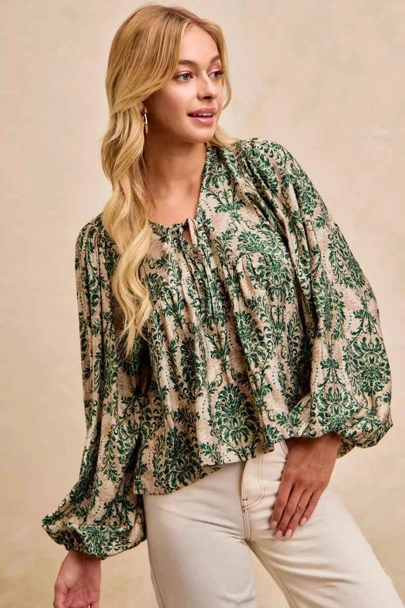 BiBi Printed Woven Front Tied Blouse with Baloon Sleeve feb38052a12a4acbb4212692c55535f3-Max-Origin